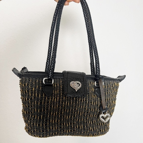 Brighton Black Woven Straw Satchel Shoulder Bag - Picture 3 of 10